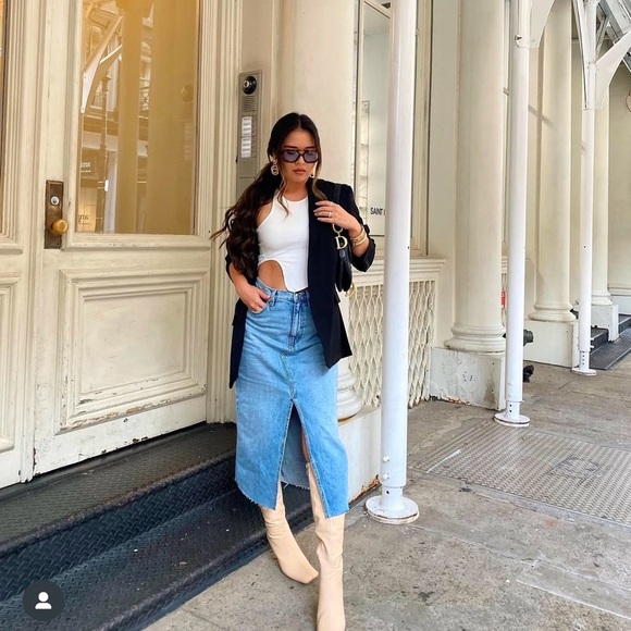 Zara Dresses & Skirts - Zara maxi midi full length cargo high waist a line casual denim jean skirt